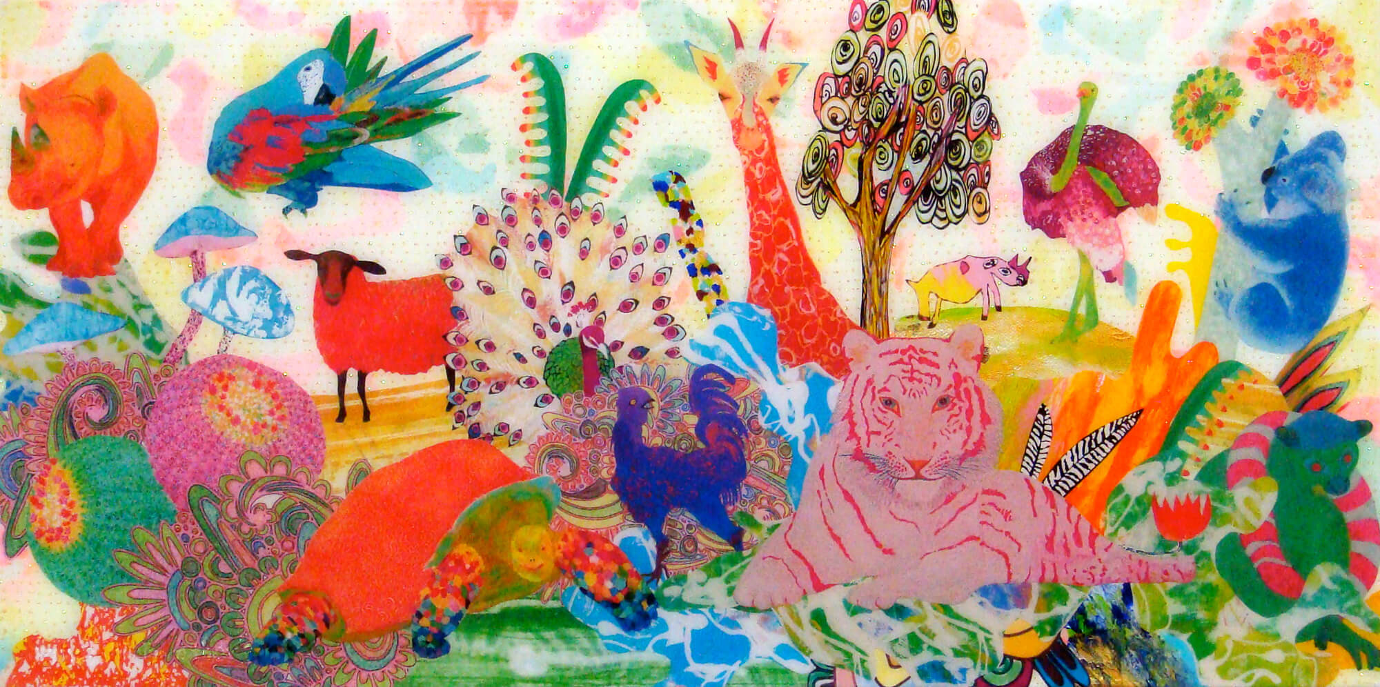 Animal wonderland 21改行
Acrylic glitter paper and ink on canvas, 300×600mm, 2011