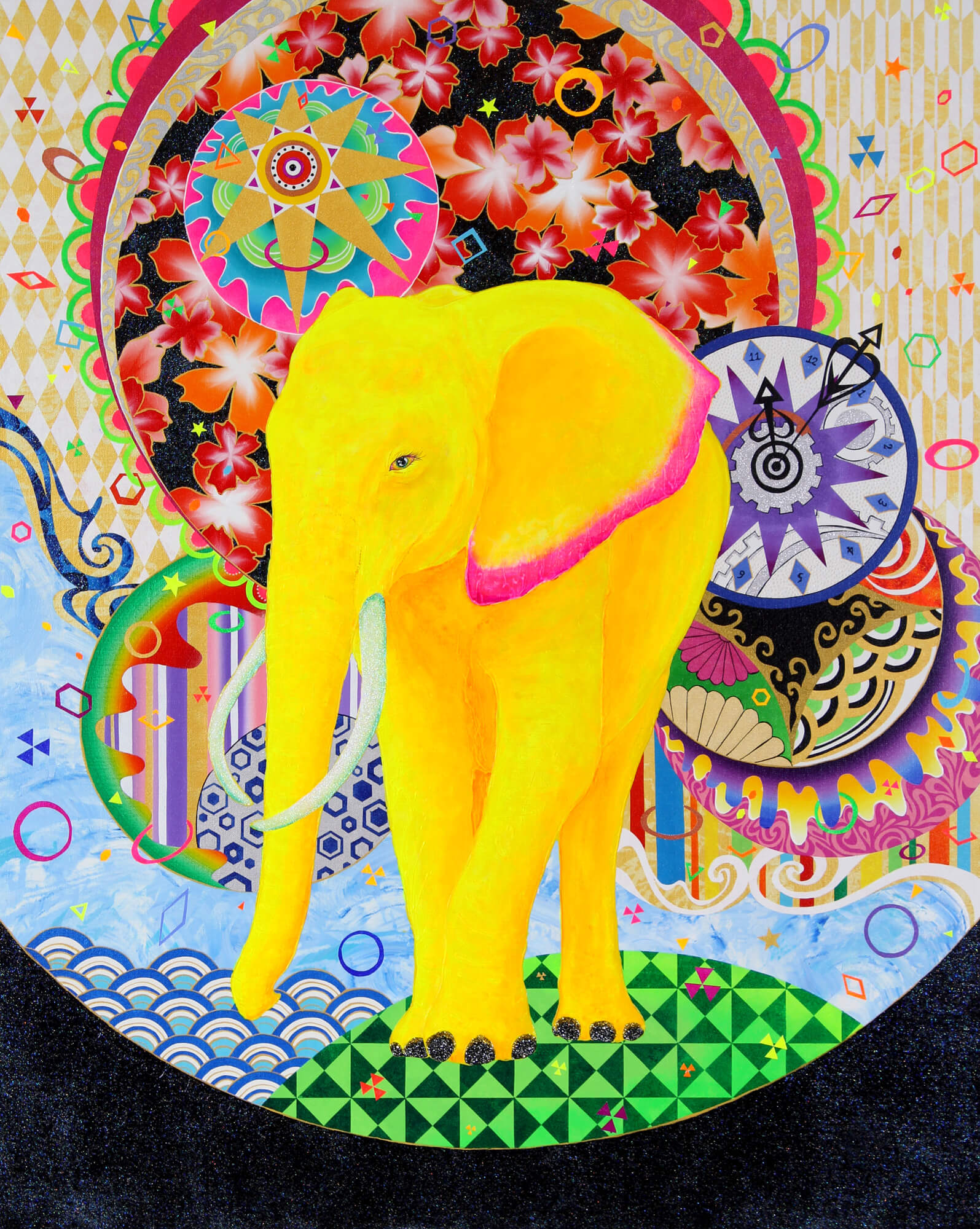 Fantastic World - Yellow Elephant改行
Acrylic,and glitter on canvas,910×727mm, 2017