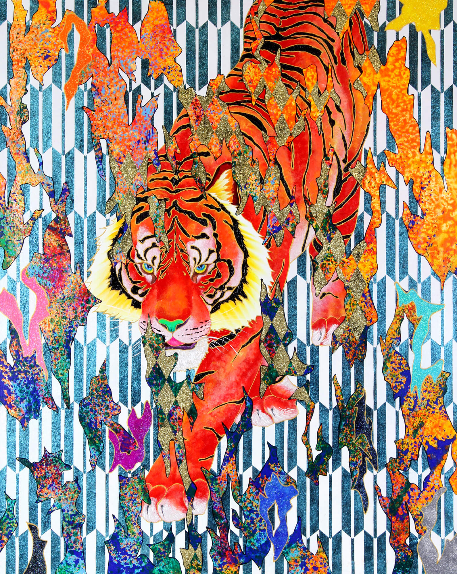 See-through：Scarlet Tiger改行
Acrylic and glitter on canvas, 910×727mm, 2019